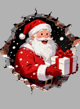 新款创意圣诞老人破墙送礼物墙贴节日装饰客厅卧室背景自粘墙贴画
