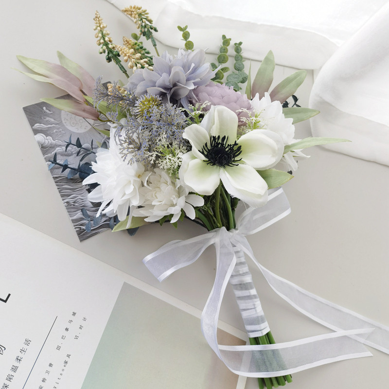 韩式仿真手捧花束紫色 新娘婚礼结婚领证婚纱照拍摄旅拍假花花束