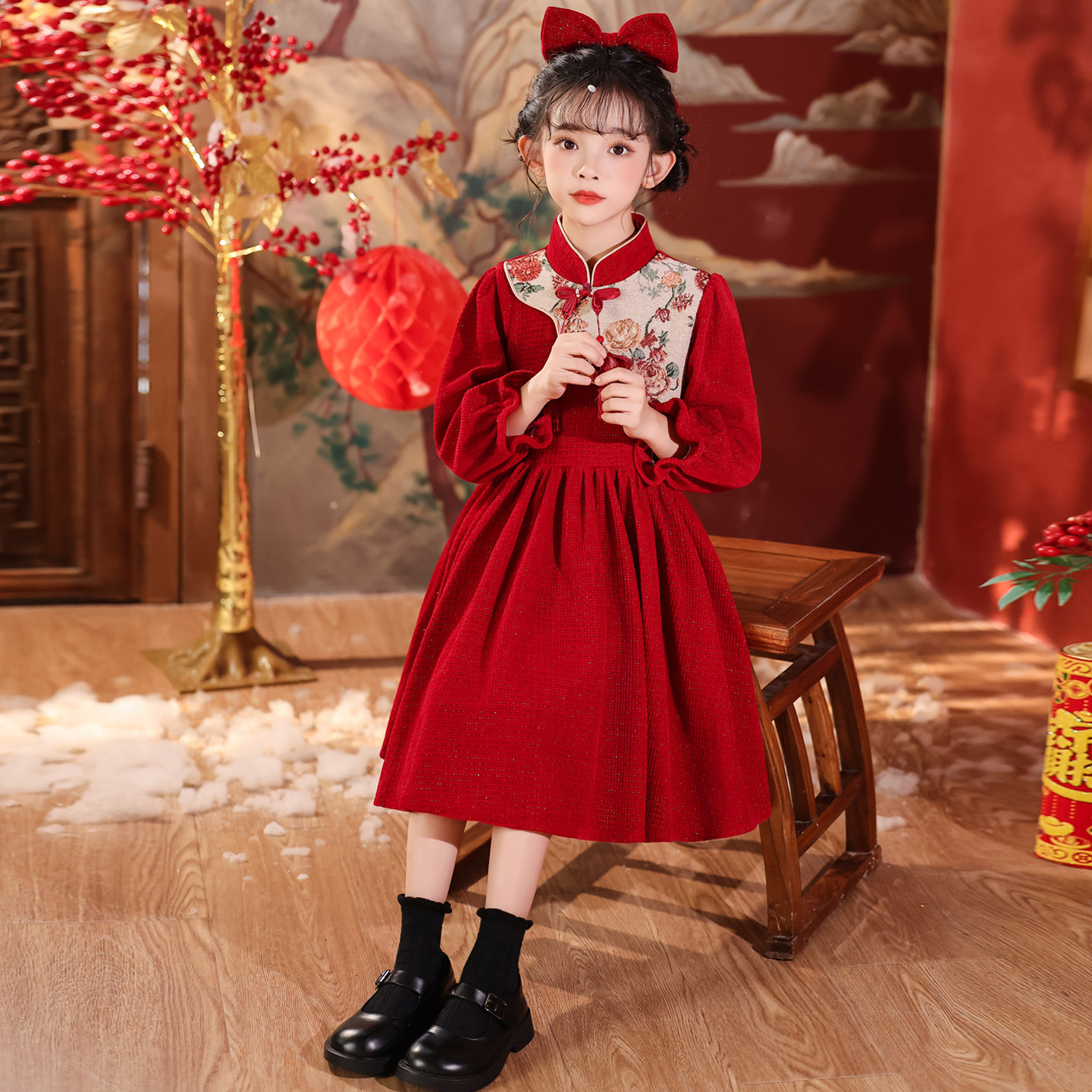 女童连衣裙秋冬2026新款小女孩中国风洋气新年装儿童红色公主裙子,童装/婴儿装/亲子装,唐装,淘宝优惠券,粉丝福利购,淘宝优惠卷