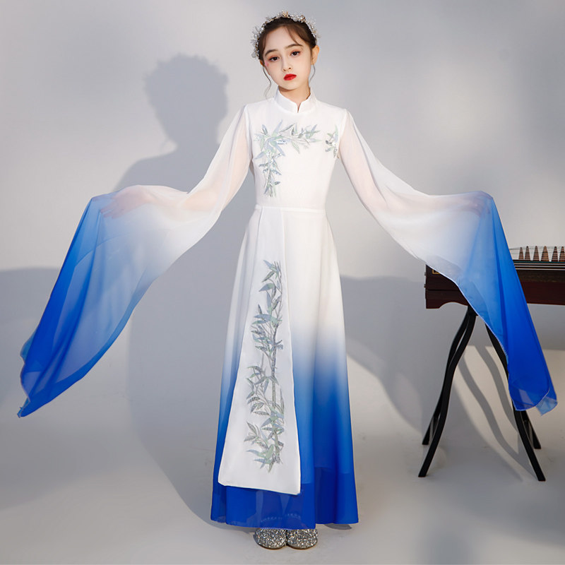 新款儿童演出服古筝演奏中国风古典水墨服女童大童舞台独奏表演服