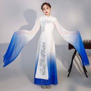 新款儿童演出服古筝演奏中国风古典水墨服女童大童舞台独奏表演服