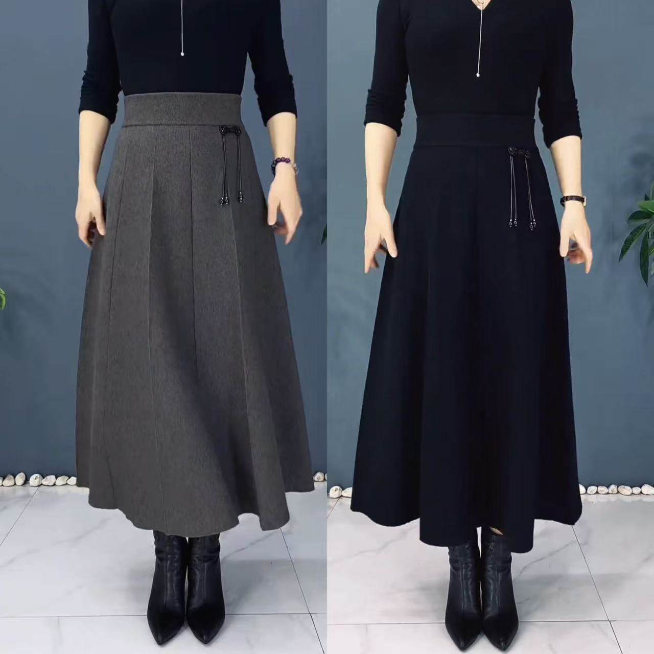 秋冬羊毛半身裙女2025新款中老年松紧腰针织裙中长款百搭妈妈裙子