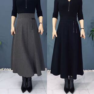 秋冬羊毛半身裙女2025新款中老年松紧腰针织裙中长款百搭妈妈裙子