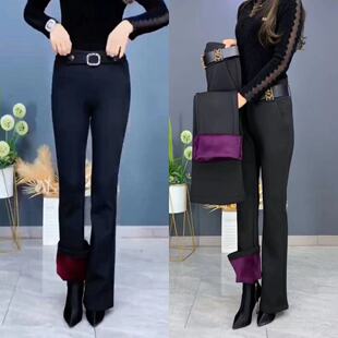 加绒保暖微喇裤女2025秋冬新款大码高腰显瘦修身百搭女裤高弹休闲