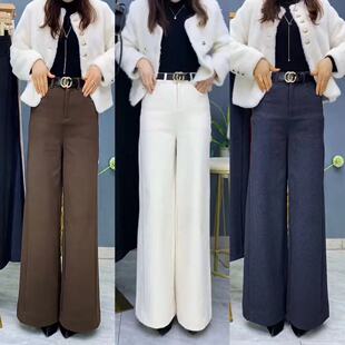 女2025秋冬新款 肥腿裤 保暖时尚 休闲裤 高腰大甩裤 慵懒风毛呢阔腿裤