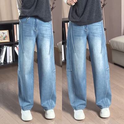 莱赛尔棉直筒小弯刀牛仔裤女春款
