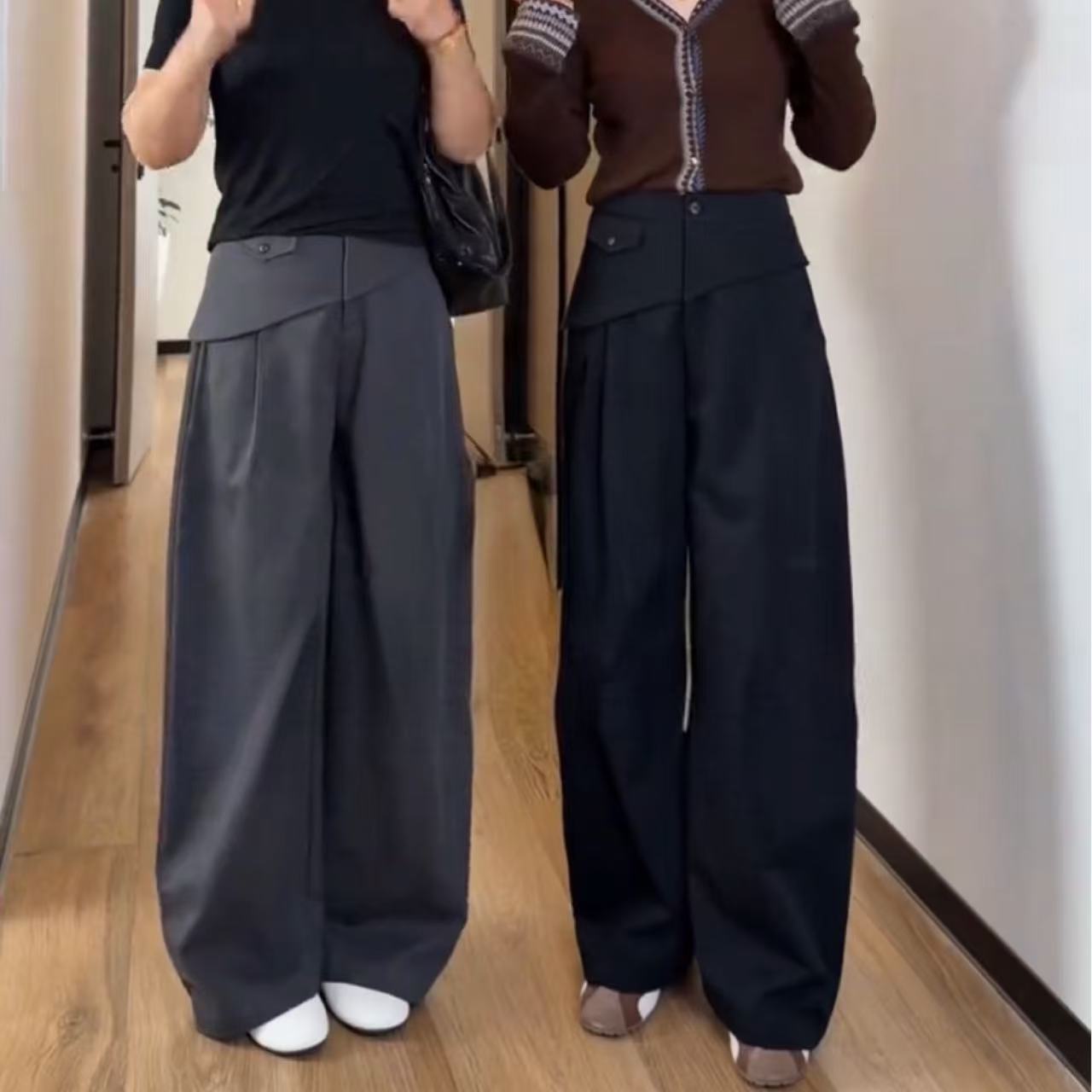 屁帘弯刀裤女2026新款灰色西装裤高腰显瘦阔腿裤遮胯遮肚子休闲裤