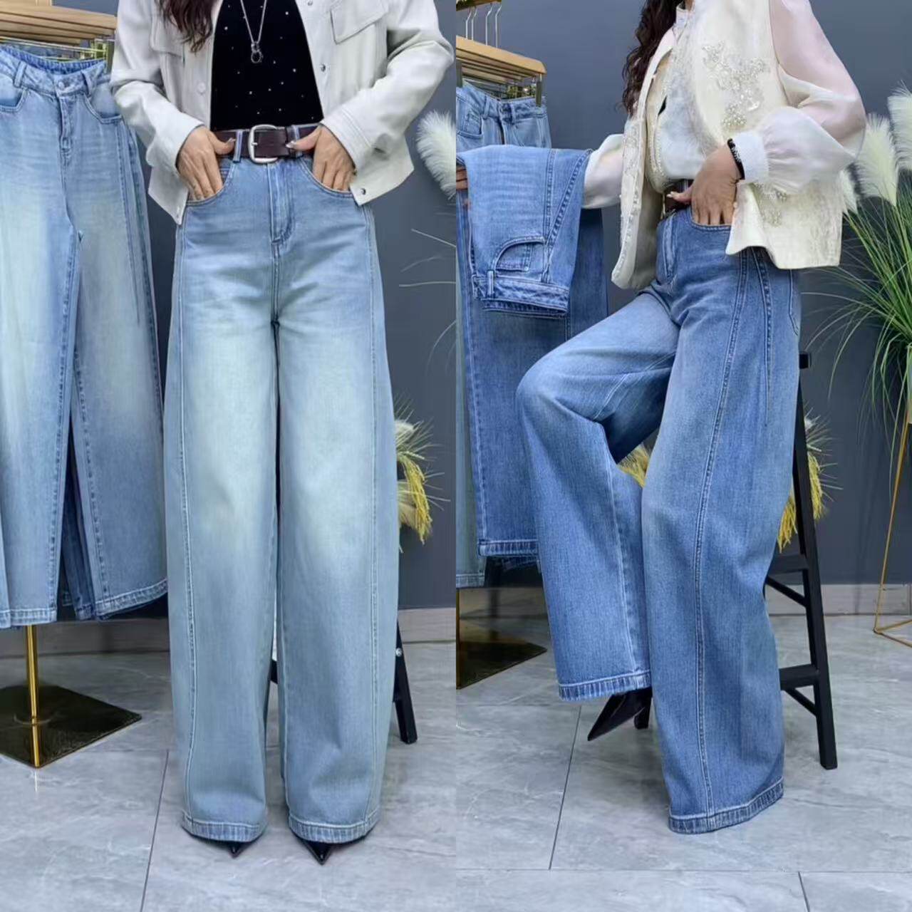 慵懒风水洗阔腿牛仔裤女2026春夏新款松弛感高腰显瘦百搭拖地裤子