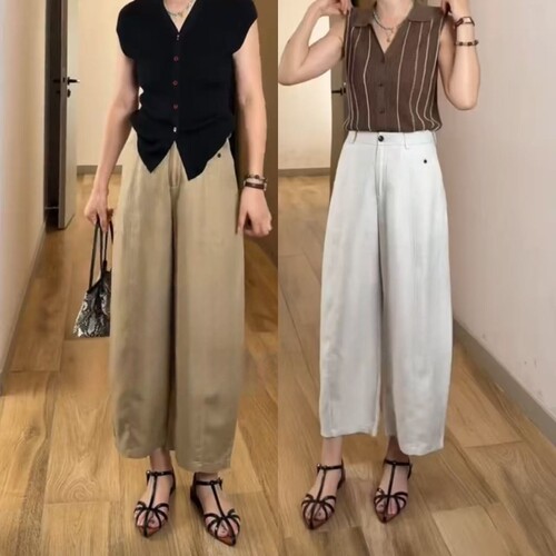 天丝亚麻弯刀裤女夏季薄款九分裤