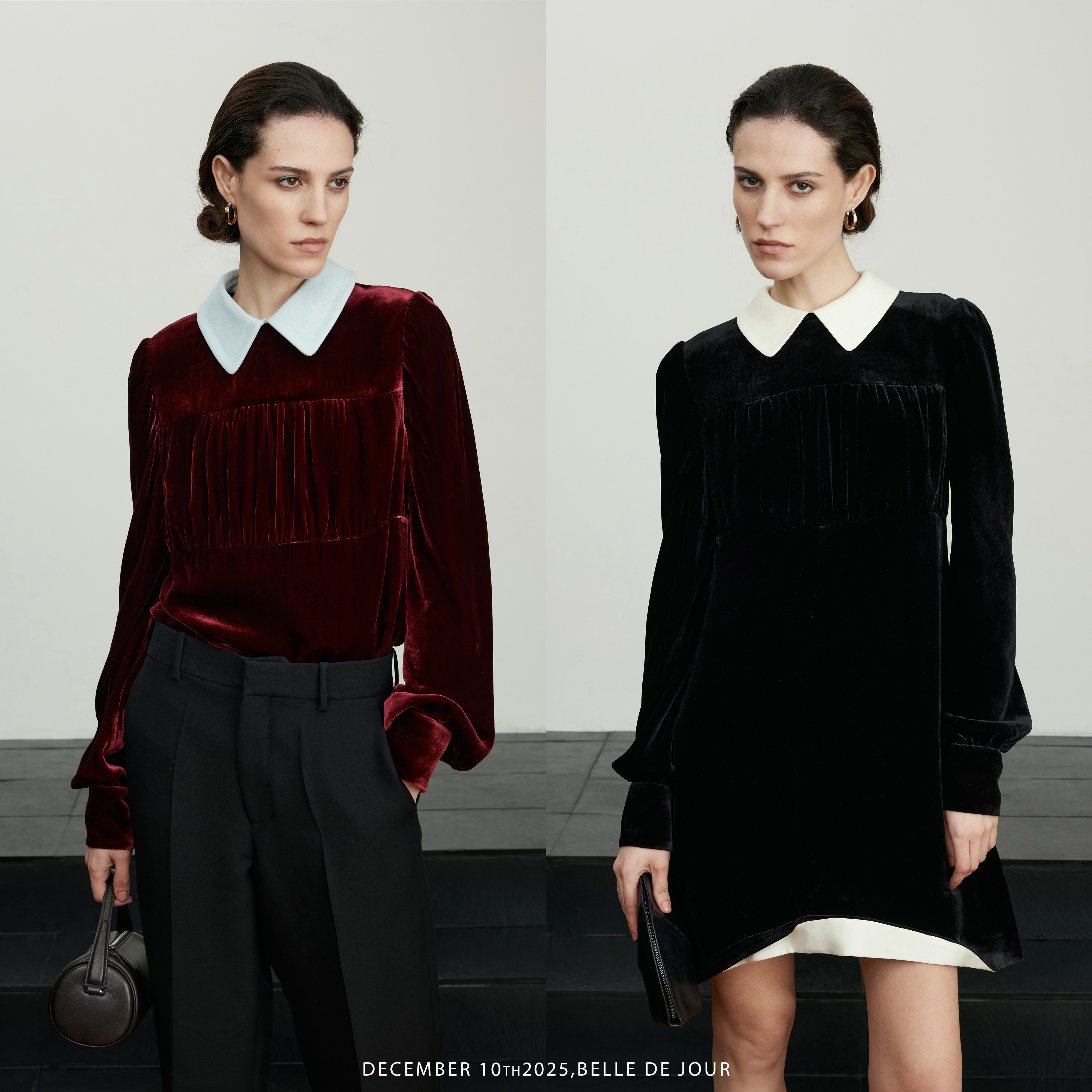 安上THE AES｜PRA布尔乔亚千金富家女中古静谧真丝丝绒上衣连衣裙