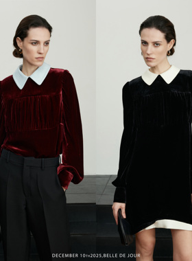 安上THE AES｜PRA布尔乔亚千金富家女中古静谧真丝丝绒上衣连衣裙