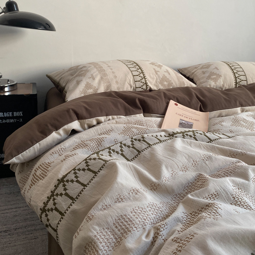 复古全棉美拉德提花四件套 A类侘寂风加厚纯棉被套床单床品高级感,床上用品,床品套件/四件套/多件套,淘宝优惠券,粉丝福利购,淘宝优惠卷