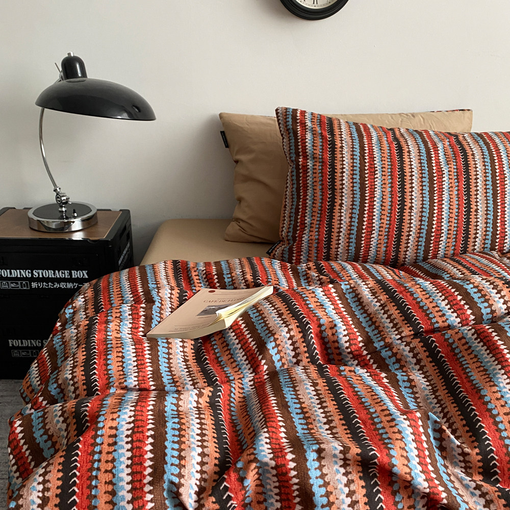 ins风复古纯棉磨毛四件套 加厚印花全棉贡缎被套床单床上用品保暖