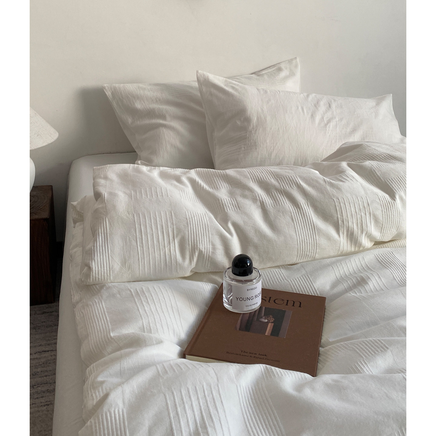 白色加厚全棉水洗棉提花四件套 A类日式纯棉被套罩床单床品民宿风