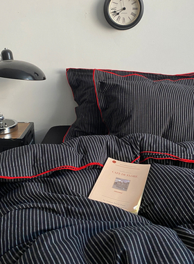 黑色工业风全棉水洗棉四件套纯棉密拷边被套床单床笠床品简约裸睡