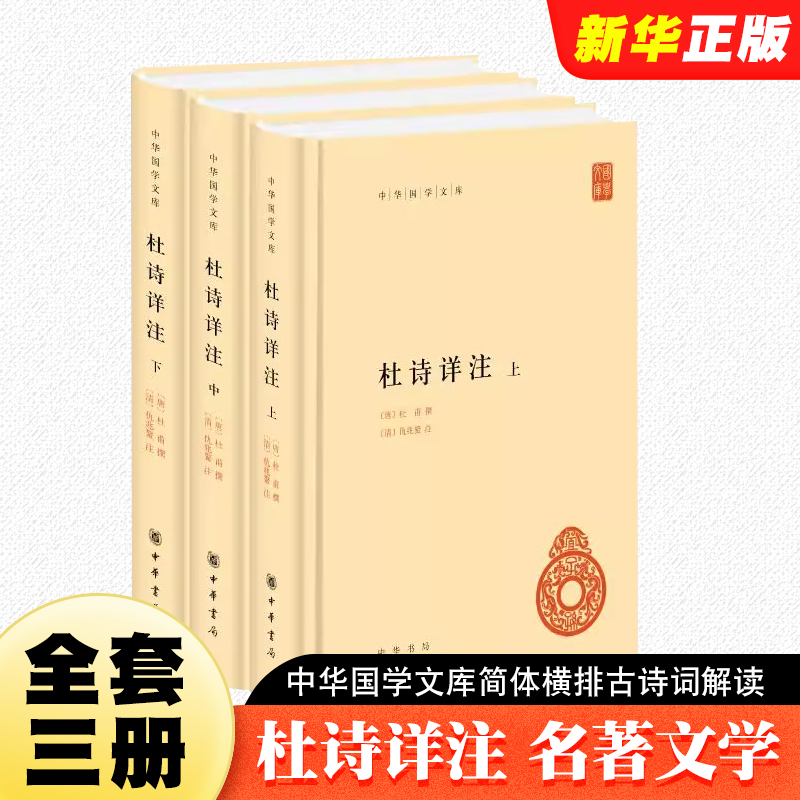 正版全套3册杜诗详注 精装 中华国学文库简体横排古诗词解读 世界名著文学 中华书局 杜甫撰 仇兆鳌注 杜甫诗集全集唐诗杜诗详注书