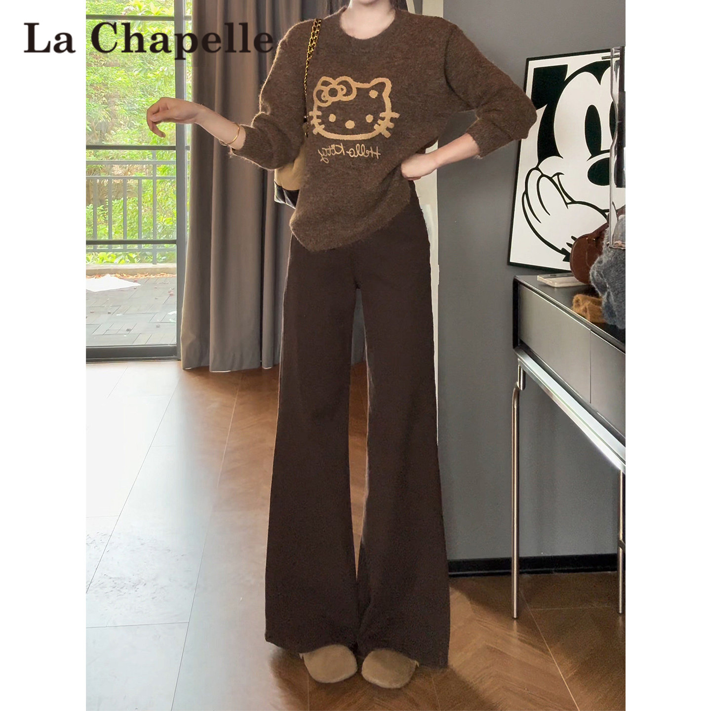 拉夏贝尔咖色微喇牛仔裤女春季2026新款宽松显瘦阔腿喇叭拖地裤子,女装/女士精品,牛仔裤,淘宝优惠券,粉丝福利购,淘宝优惠卷