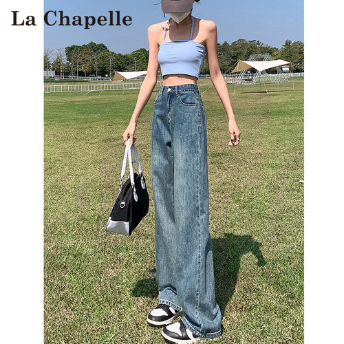 拉夏贝尔阔腿牛仔裤女