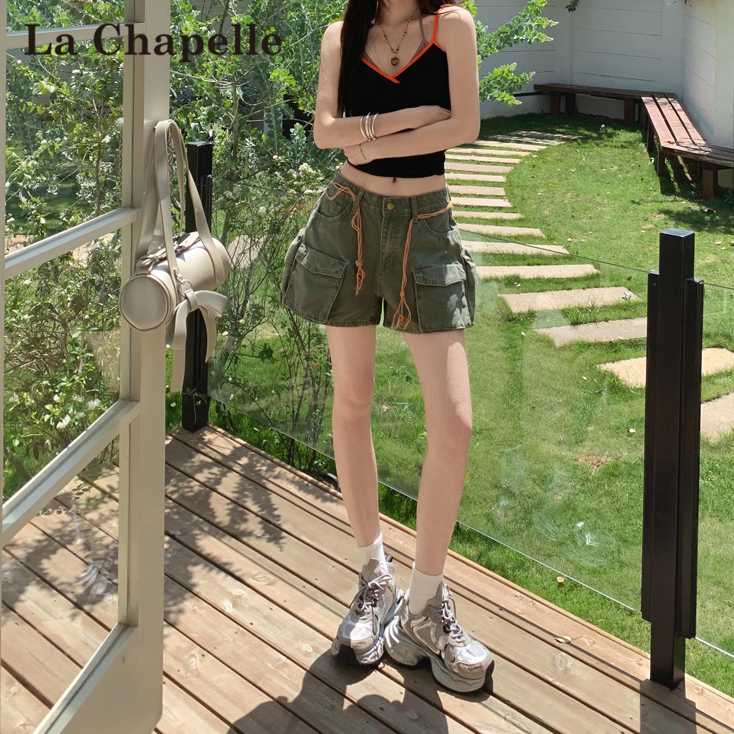 拉夏贝尔阔腿牛仔短裤女图片