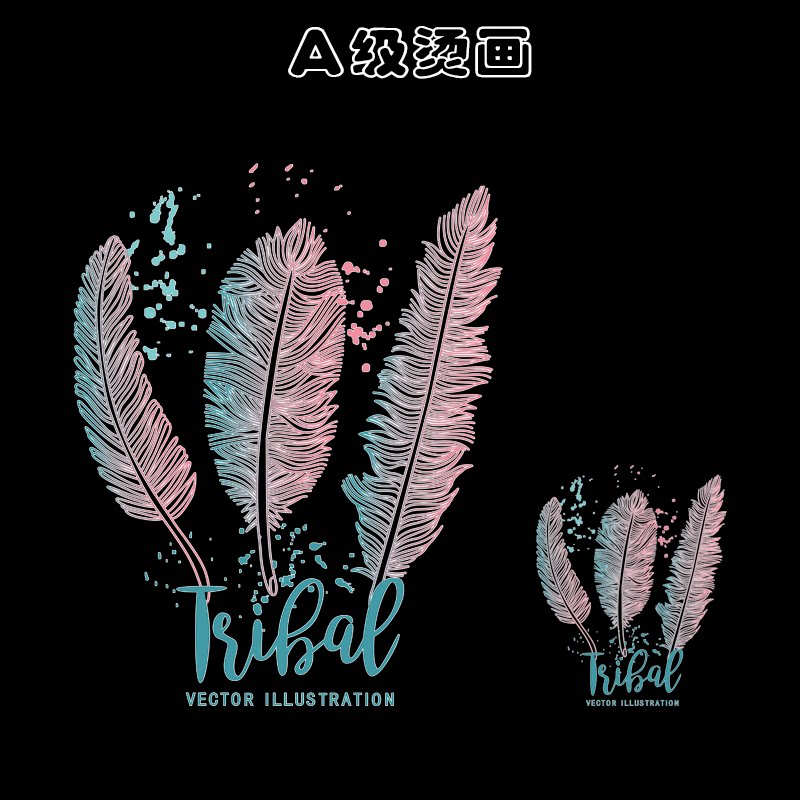 简约风羽毛英文字母时尚印花衣服图案贴热转印柯式过粉胶印烫画贴