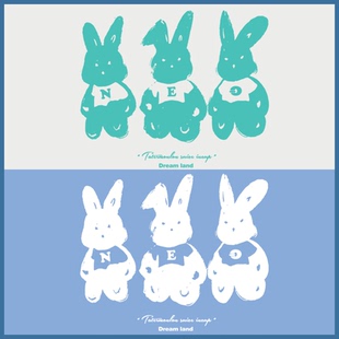 潮牌卡通可爱3只兔子字母新款 烫画 图案热转印A级过粉耐水洗柯式