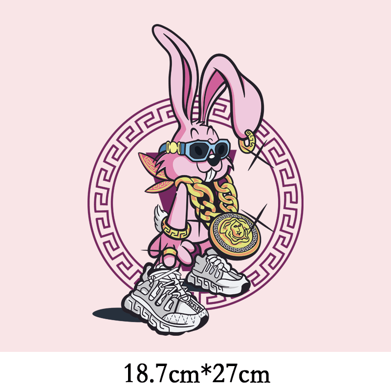 大牌紫色兔子印花图案烫画热转印