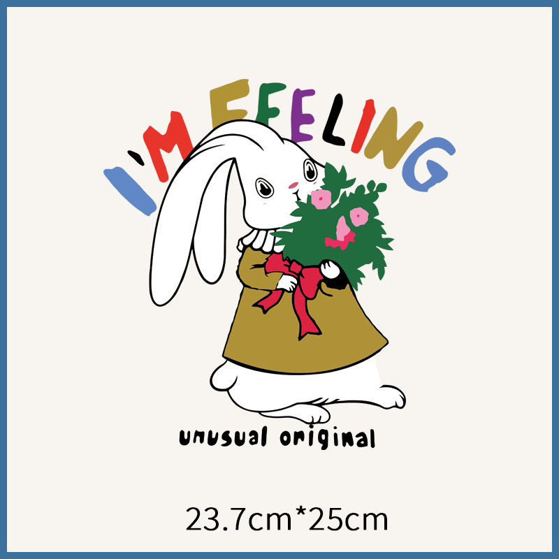 新品ins可爱减龄小兔子花朵图案热转印衣服童装辅料柯式过粉烫画