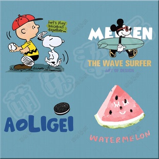 史努比 西瓜饼干白墨烫画卫衣热转移印花 米老鼠卡通烫图T恤童装