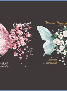 潮牌时尚卡通蝴蝶图案热转印A级过粉耐水洗胶印白墨烫画diy可定制