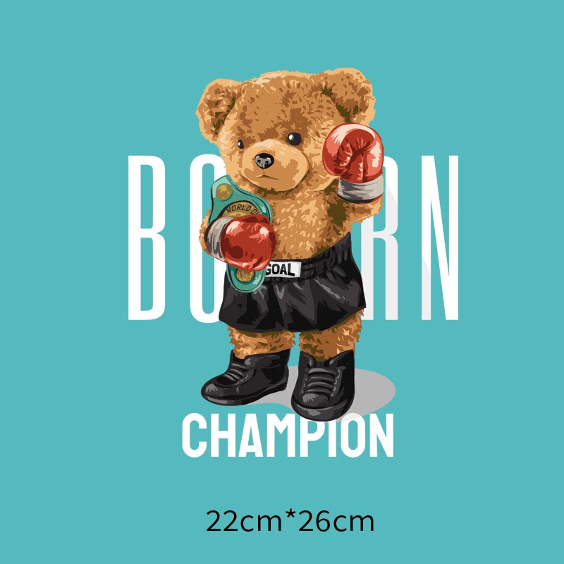 拳击小熊潮牌男装衣服印花图案热转印烫图烫画贴服饰辅料胶片烫贴