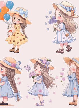 卡通蝴蝶气球花卉唯美手绘女孩衣服图案热转印烫画大图服装辅料