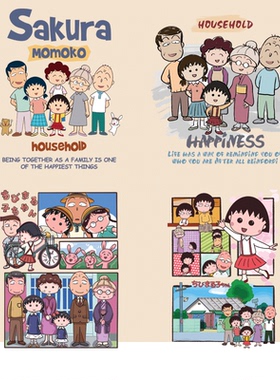 卡通樱桃小丸子的一家英文潮牌印花T恤热转印白墨烫画烫图diy定制