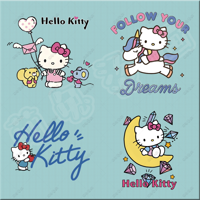 可爱卡通凯蒂猫烫画热转印儿童印花图案白墨烫画辅料diy熨斗胶片