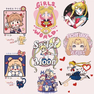 萌版卡通美少女战士白墨烫画新款图案热转印耐水洗胶印服装辅料