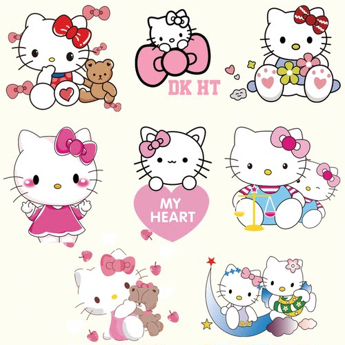 卡通kt猫儿童母贴PET白墨烫画 冷撕 胶印热转印烫画图案烫图定制