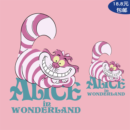 潮牌卡通迪士尼柴郡猫女装烫画t恤卫衣服装辅料a级过粉白墨烫画