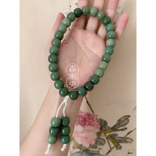 森未央「青川」12mm玉化老型桶精抛精工绕指柔菩提根手串手持文玩