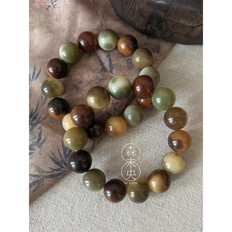 森未央「山有乔松」天然花皮玉化圆珠15mm老料精工菩提根手串