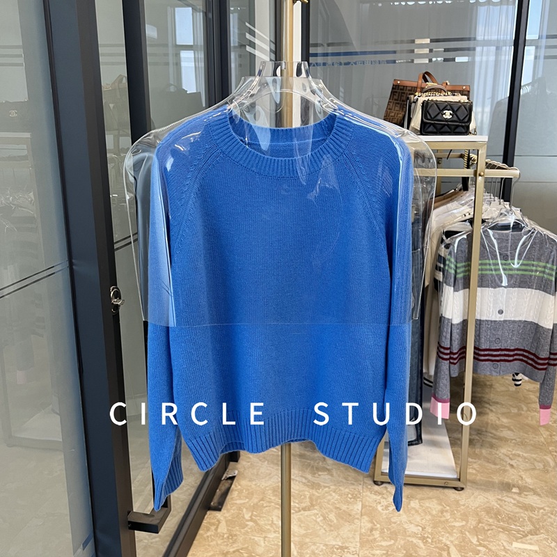 克莱因蓝显瘦羊毛针织衫套头毛衣