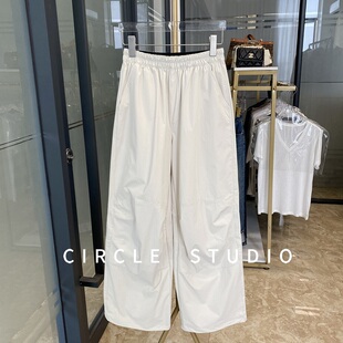 超赞裤 订单面料立体裁剪抽绳松紧腰直筒可束脚工装 休闲裤 女薄 型