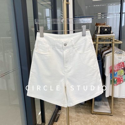 夏季桑蚕丝白牛仔短裤阔腿裤女