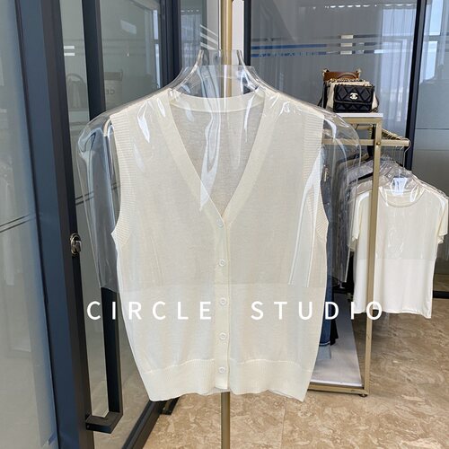 气质V领单排扣马甲通勤背心肌理