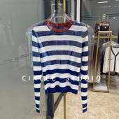 一秒纸片人 毛衣 羊毛针织衫 法式 chic时髦小众条纹撞色设计感短款