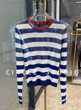 法式时髦条纹撞色短款羊毛针织衫