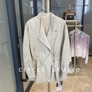 北欧纸皮皮衣 气质有腔调私服chao薄皱感皮衣外套翻领收腰夹克女