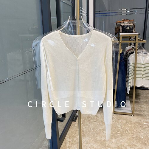 美丽奴v领针织开衫菠萝针小外套