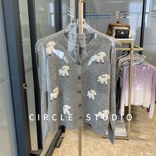 韩系欧尼 女外套 设计感趣味减龄慵懒时髦绵羊提花显瘦针织开衫
