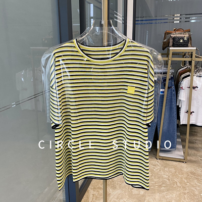 醋酸圆领套头撞色条纹针织衫