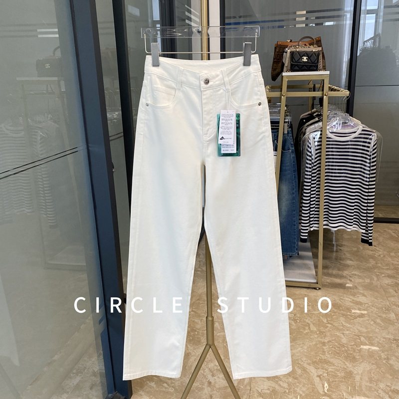 品质高货！JIN口三线缝制桑蚕丝棉柔软简约阔腿直筒白色牛仔长裤,女装/女士精品,牛仔裤,淘宝优惠券,粉丝福利购,淘宝优惠卷