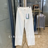 品质高货 JIN口三线缝制桑蚕丝棉柔软简约阔腿直筒白色牛仔长裤